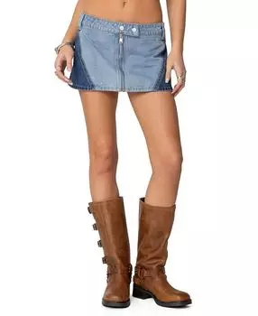 Рени Контрастная мини-юбка из денима с молнией Edikted, синий