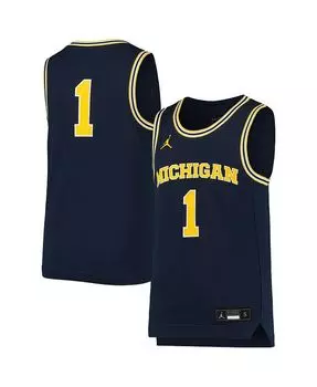 Реплика баскетбольной майки бренда Big Boys #1 Navy Michigan Wolverines Team Jordan, синий