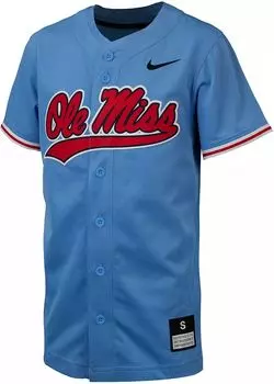 Реплика бейсбольной майки Nike Youth Ole Miss Rebels синего цвета с полной пуговицей