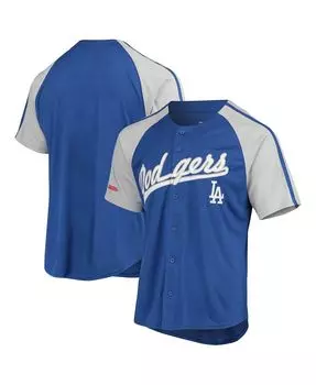 Футболка Stitches Men's Royal Los Angeles Dodgers Button-Down Raglan, синий/светло-серый