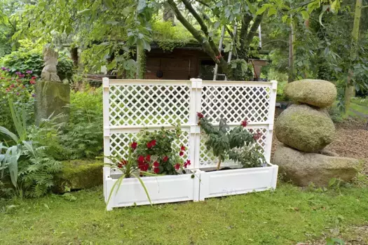 Решетка KHW, (2 шт.), комплект из 2 ящиков для растений, большой 100 см, с центральной решеткой 200х140х43 см, белый