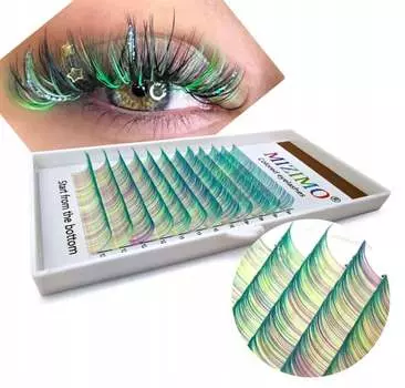 Ресницы цветные 8-13мм, D, 12 полосок, ЗЕЛЕНЫЙ МИКС, Inny producent