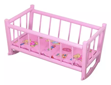 РЕТРО деревянная колыбелька-качалка для кукол с розовым матрасиком PEEWIT