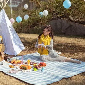 Revos уличный коврик для пикника, влагостойкий коврик для пикника, пляжный коврик, утолщенный коврик для пикника, газонный коврик, портативный коврик для пикника LL8, синяя сетка 1