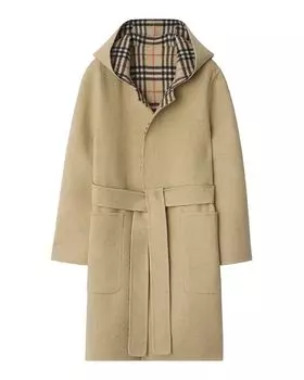 Реверсивный шерстяной плащ с капюшоном Burberry, коричневый/бежевый