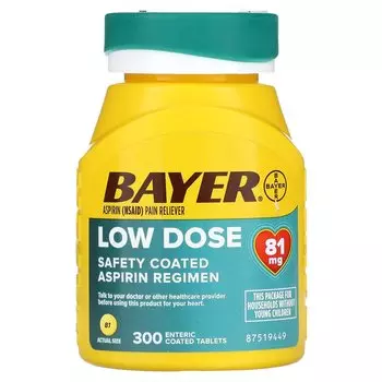 Режим приема аспирина с защитной оболочкой, низкая доза, 81 мг, 300 таблеток с кишечнорастворимым покрытием Bayer