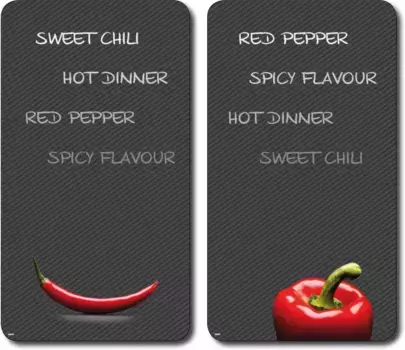 Режущая и накладная пластина KESPER "Паприка и Чили", (набор, 2 шт.), практически небьющаяся, с грифельным декором 30х52 см, черный/красный