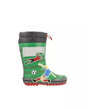 Резиновые сапоги для мальчика с полосатым принтом и футбольными рисунками Gioseppo, зеленый