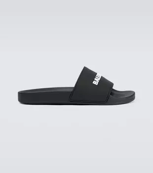 Резиновые шлепанцы с логотипом Pool Balenciaga, черный