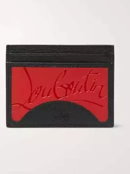 Резиновый и кожаный картхолдер с тисненым логотипом CHRISTIAN LOUBOUTIN, черный