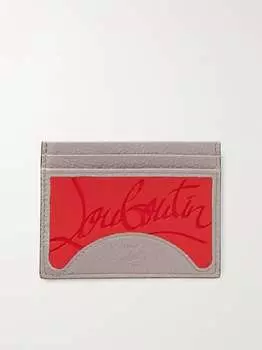 Резиновый и кожаный картхолдер с тисненым логотипом CHRISTIAN LOUBOUTIN, бежевый