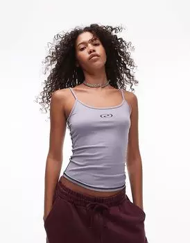 Резюме спортивный топ на тонких лямках серебристого цвета с логотипом Rsum