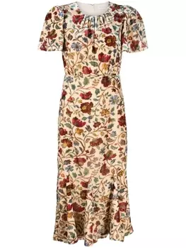 RHODE бархатное платье миди Arabella, коричневый