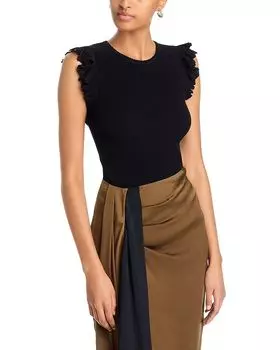 Риб-трикотажный топ с расклешенными рукавами - эксклюзив AQUA, черный