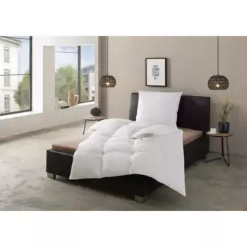 RIBECO пуховое одеяло + перьевая подушка» Ларам, 2 шт. Натуральный продукт по ТОП цене!», (накопительный набор), одеяло с подушкой, разные размеры, пуховое одеяло 135х200, 155х220 см, белый