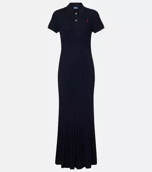 Рибленое хлопковое поло-платье Polo Ralph Lauren, Hunter Navy