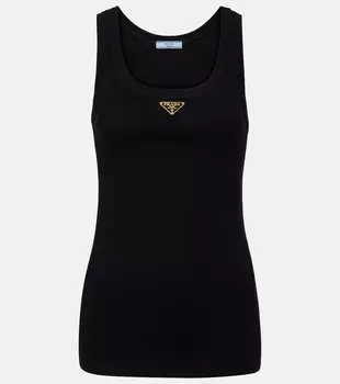 Рибленый хлопковый джемпер-майка Prada, черный