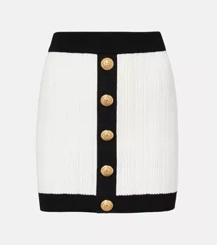 Рибёная вязаная мини-юбка Balmain, Blanc/Noir