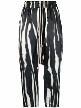 Rick Owens брюки с низким шаговым швом и зебровым узором, черный