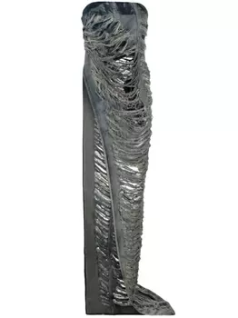 Rick Owens длинный топ Luxor асимметричного кроя с эффектом потертости, синий