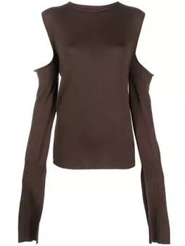 Rick Owens кашемировый джемпер с открытыми плечами, коричневый