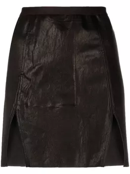 Rick Owens кожаная мини-юбка с разрезом, черный