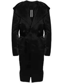 Rick Owens пальто с капюшоном и поясом, черный