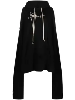 Rick Owens платье с вышитым логотипом и капюшоном, черный