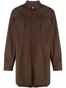 Rick Owens рубашка оверсайз с косым воротником, коричневый