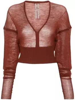 Rick Owens укороченный джемпер LS V тонкой вязки, коричневый