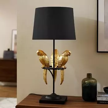 Riess-ambiente дизайн настольная лампа WILDLIFE 75см черное золото круглые скульптуры попугая с мраморным основанием настольная лампа, черный