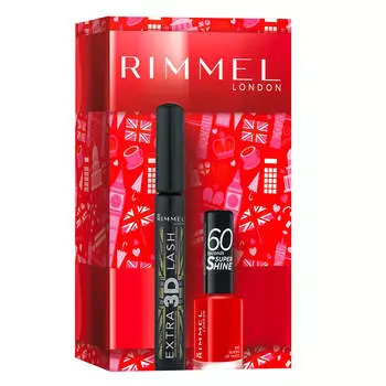 Rimmel Набор Удлиняющая тушь для ресниц Extra 3D 8 г + лак для ногтей 60S Super Shine 315 12 мл