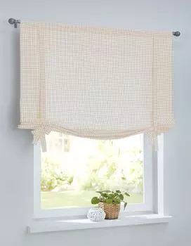 Римская штора в клетку, римская штора с кулиской для карнизов, штора для дачи, кухня в клетку бело-бежевая, штора-подвязка, рулонная штора, ширина 100 см х высота 100 см Kutti