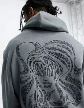 RIPNDIP красивая толстовка с капюшоном темно-серого цвета с украшениями на груди и спине