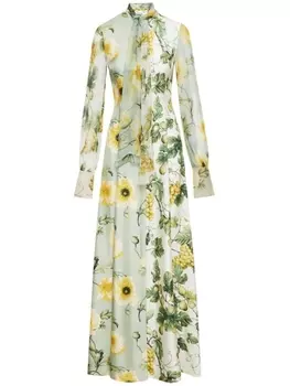 Рис & Платье-кафтан из шелкового винограда Oscar de la Renta, желтый