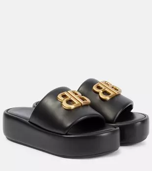 Rise BB кожаные платформенные шлепанцы Balenciaga, Black/Gold
