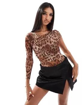 River Island – боди из асимметричной сетки в крапинку