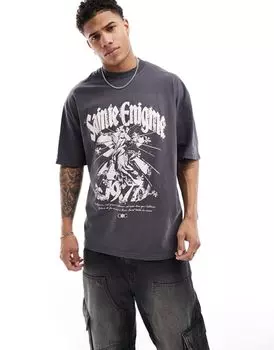 River Island — черная объемная футболка с принтом Sainte