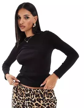 River Island – черная стираная футболка с короткими и обтягивающими длинными рукавами