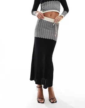River Island — черная трикотажная юбка с узором «елочка» в тон