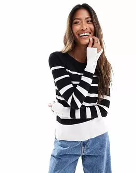 River Island – черно-белый вязаный топ нежной полосатой ткани