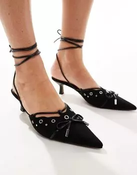 River Island – черные туфли-мюли на каблуке-утке с бантиками
