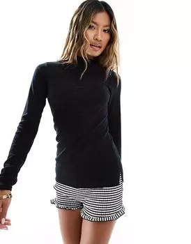 River Island – Черный топ с длинными рукавами и высоким вырезом