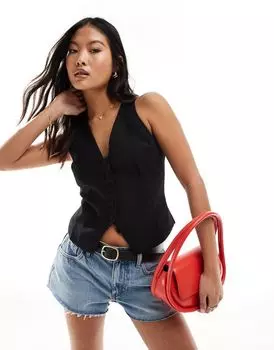 River Island – черный жилет на пуговицах спереди