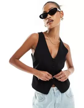 River Island – Черный жилет с пуговицами спереди