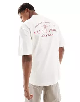 River Island = Футболка цвета экрю с надписью Club De Sports =
