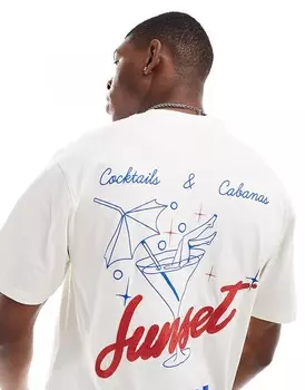 River Island – футболка цвета экрю с принтом Sunset Lounge на спине