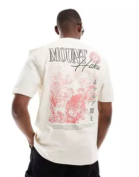 River Island – Футболка цвета экрю с японским горным принтом на спине