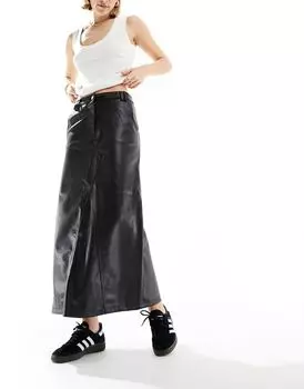 River Island – Юбка до середины икры из искусственной кожи черного цвета