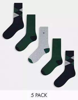 River Island – Комплект из 5 пар зеленых носков с бриллиантами